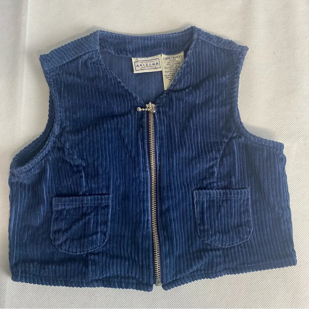 Vintage Arizona Jean Company Original Boys Sz 6/6X Corduroy Vest Blue Full Zip